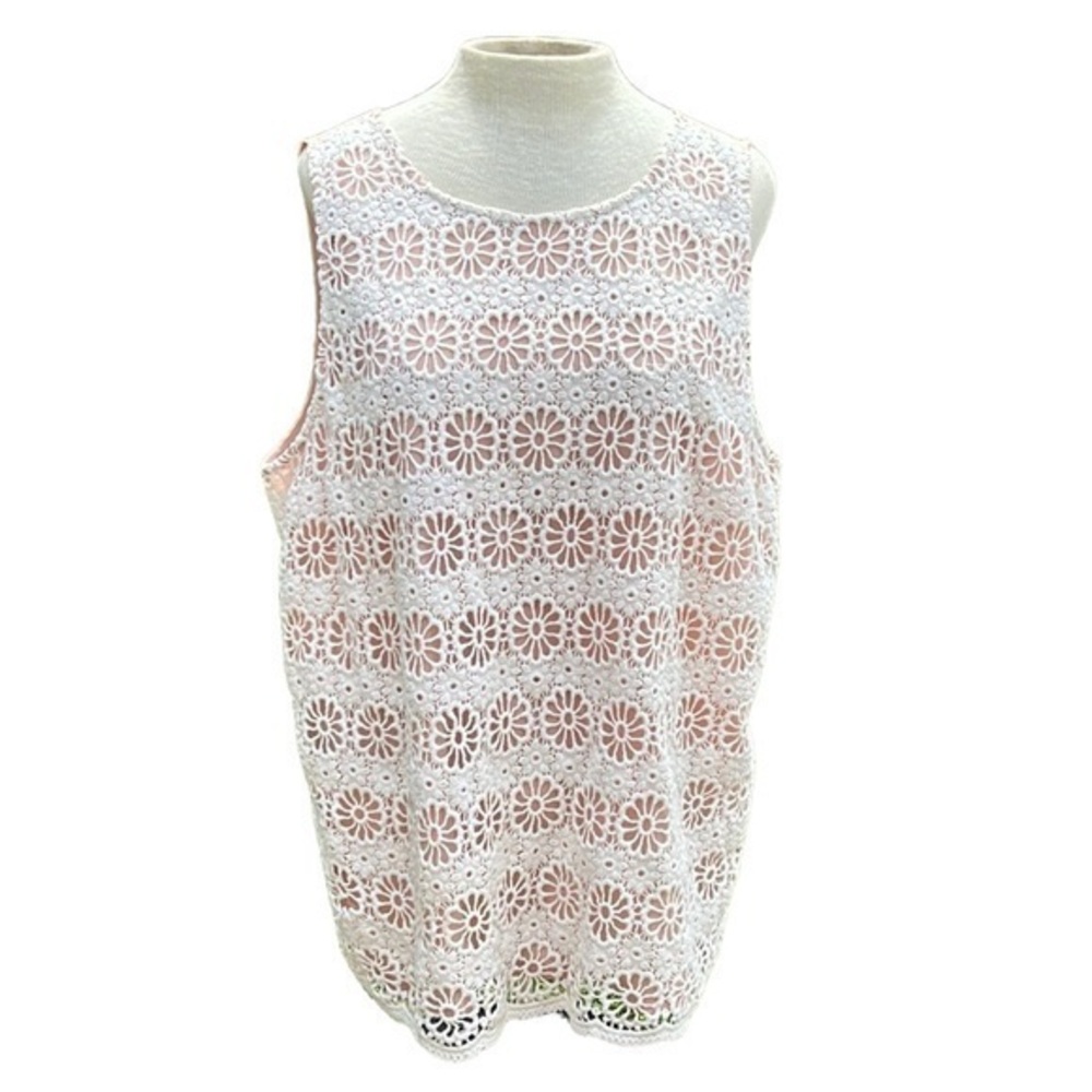 Loft women’s sleeveless top front floral crochet ivory beige, XL